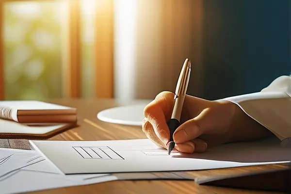 業主正在簽訂房屋裝修合同現場照片