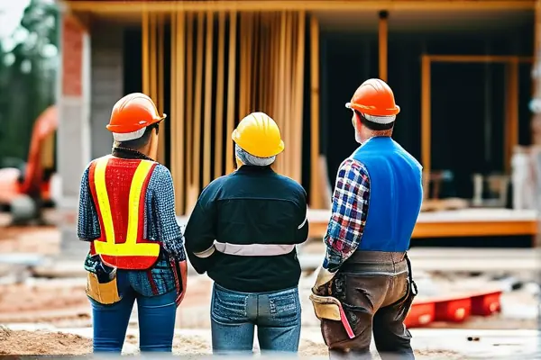 業主與裝修公司工作人員現場溝通施工方案