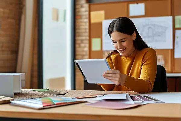 設計師與客戶討論裝修方案場景