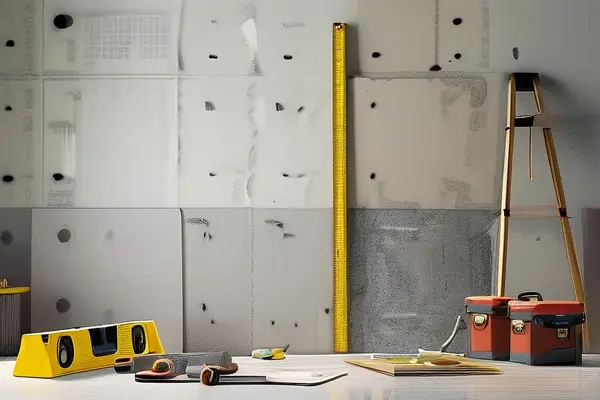 裝修師傅在施工現場測量墻面