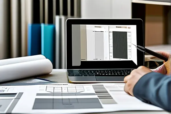 設計師與客戶討論辦公室裝修預算場景