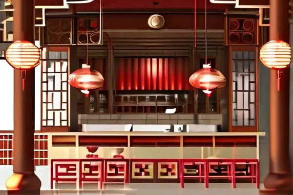 古典中式酒樓內部裝修效果圖展示傳統木制家具和精美雕刻