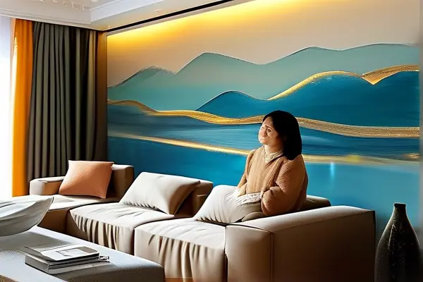現代客廳壁畫碳晶墻暖實景效果圖
