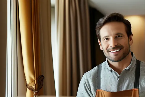 家裝師傅展示窗簾布藝樣品