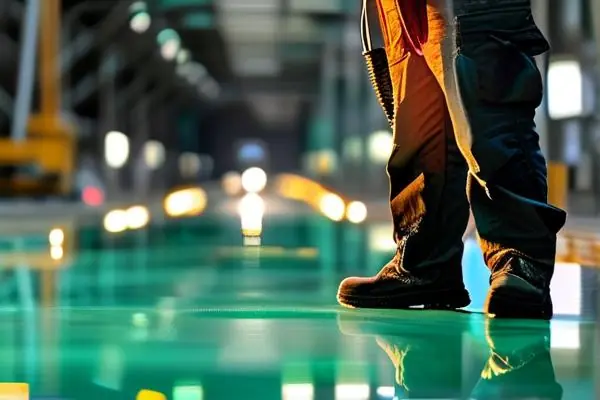 專業人員使用測量工具檢驗環氧地坪漆施工質量