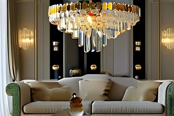 歐式風格水晶吊燈在客廳中的實際照明效果展示