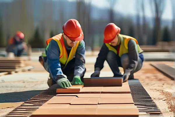 裝修施工員培訓(xùn)學(xué)員在實(shí)訓(xùn)基地進(jìn)行瓷磚鋪貼實(shí)操練習(xí)