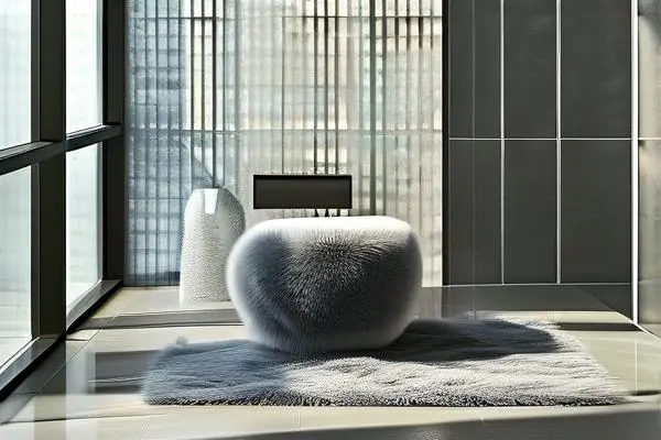 現代衛生間搭配灰色絨面防滑廁所地毯實景圖