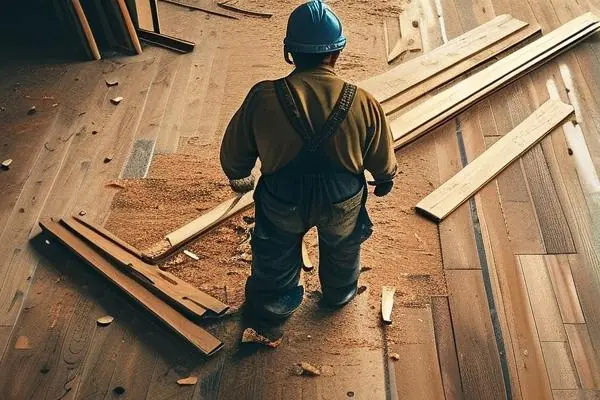 拆除木地板工作現場