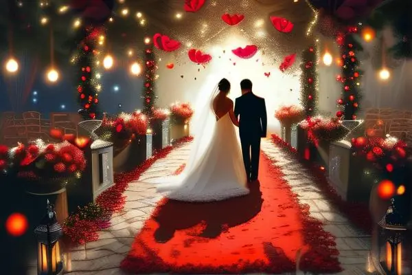 浪漫婚禮現(xiàn)場紅色地毯布置效果圖