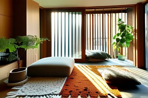 現(xiàn)代家庭客廳鋪設(shè)羊毛地毯的溫馨場景