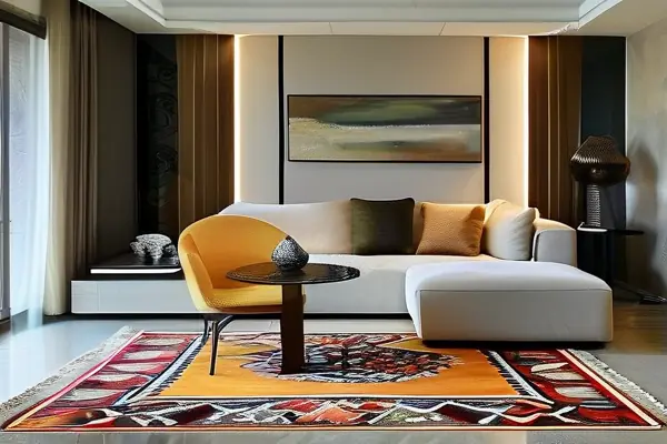 現代家居客廳鋪設精美地毯實景展示