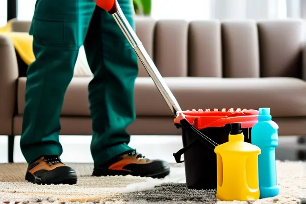 專業(yè)人員使用設(shè)備清潔地毯