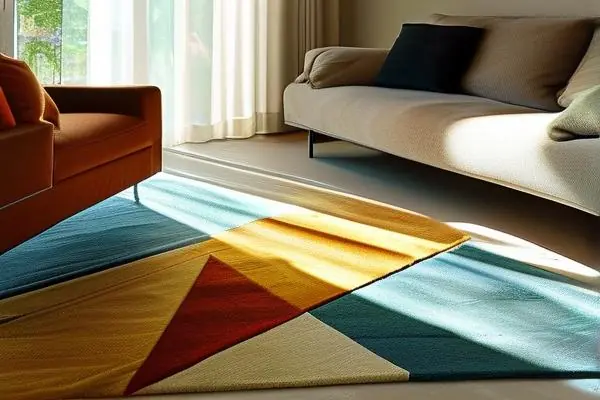 現代風格客廳中的幾何圖案地毯設計