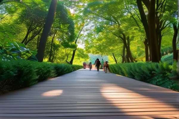 公園木地板實景圖，展現自然舒適的戶外空間