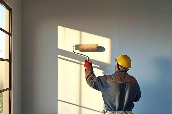 專(zhuān)業(yè)工人滾涂乳膠漆施工過(guò)程