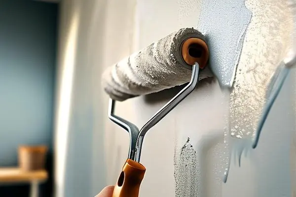 工人使用滾筒刷涂刷乳膠漆