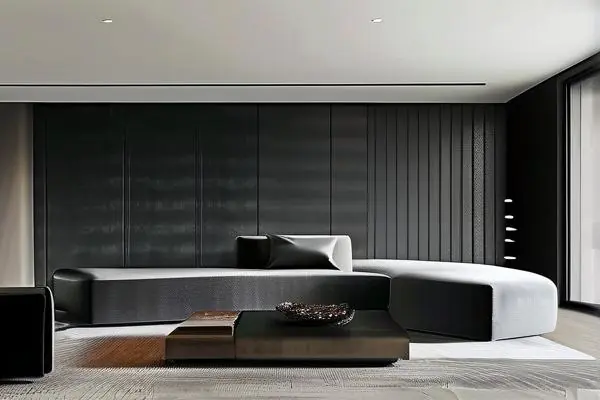 現代簡約風格客廳黑色壁紙效果圖