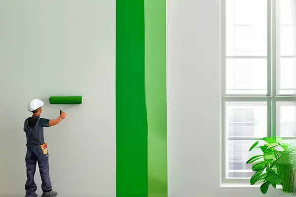 專業工人使用環保漆料進行墻面涂刷