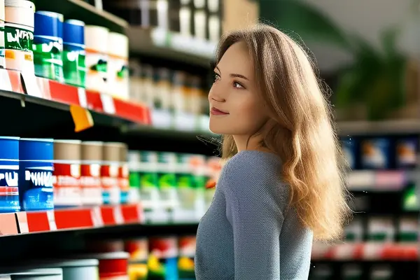 顧客在建材市場(chǎng)選購(gòu)立邦環(huán)保漆