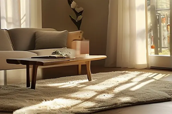 滿鋪客廳的柔軟地毯，陽(yáng)光灑落，溫馨舒適