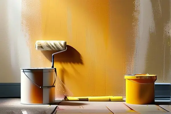 裝修師傅涂刷明亮乳膠漆施工場景