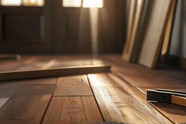 專業工人鋪設木地板現場實拍圖