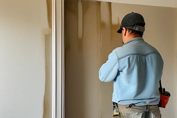 裝修師傅檢查墻布問題