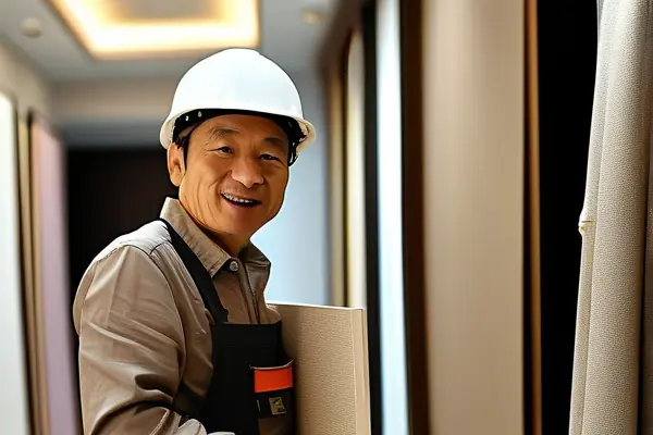 家裝師傅展示墻布樣品