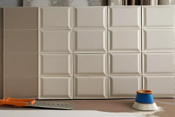 專業工人進行墻布鋪貼施工過程