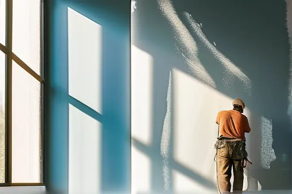 工人涂刷乳膠漆的施工場景