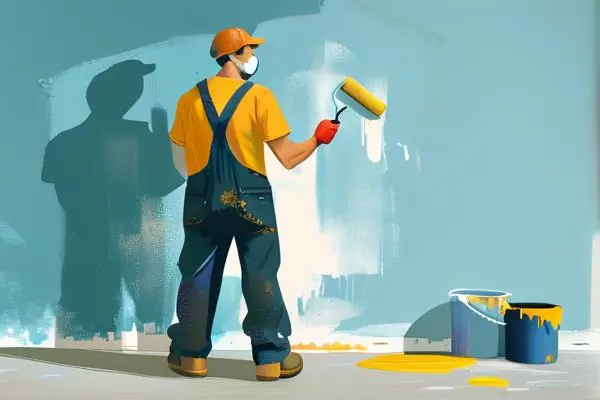 工人正在刷乳膠漆的步驟示范