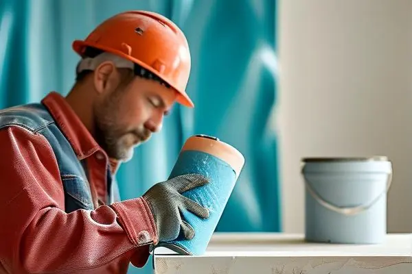 裝修師傅施工貼墻布膠的細(xì)節(jié)展示