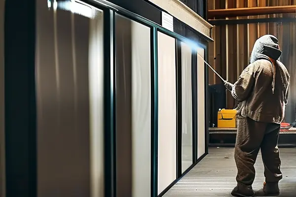 專業(yè)工人進(jìn)行鐵皮柜噴涂作業(yè)實景