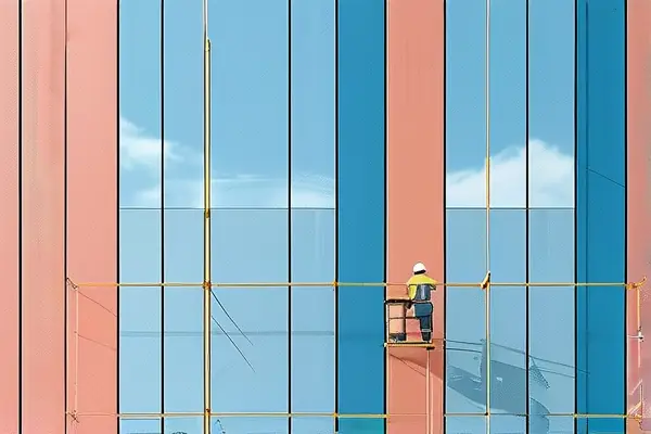 專業工人施工外墻乳膠漆現場