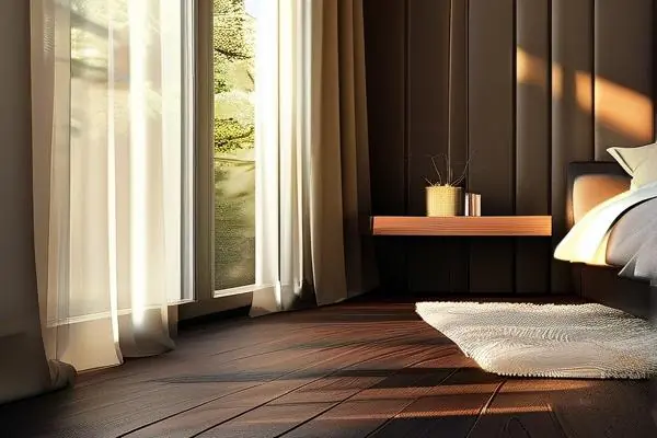 溫馨臥室實(shí)木地板效果圖