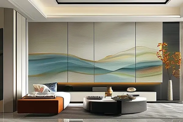 現代家居客廳無縫墻布裝飾效果圖