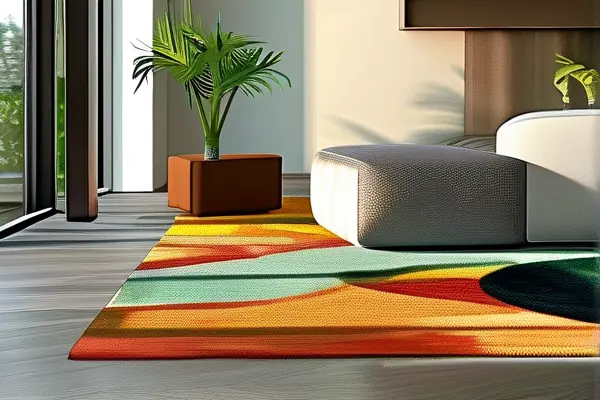 現代客廳印花地毯實景效果圖