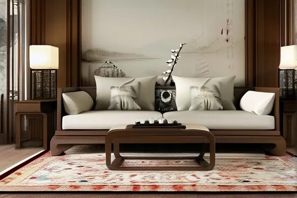 中式風格客廳地毯鋪設效果圖