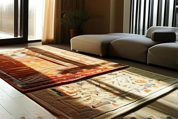 多種材質的專用地毯展示在客廳中