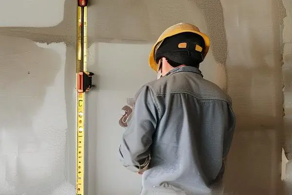 業主與裝修師傅進行墻面驗收工作