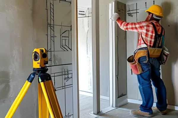 房屋竣工驗收人員使用專業設備檢測建筑質量