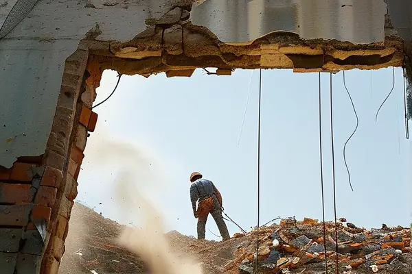 專業施工團隊進行室內墻體拆除作業現場