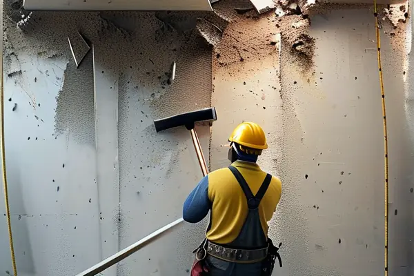 專業拆除工人安全敲墻施工過程