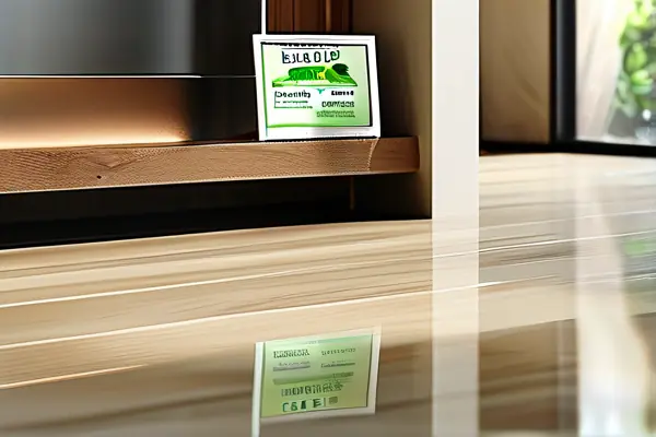 純強化地板鋪裝效果實拍圖展示價格標簽與環保認證
