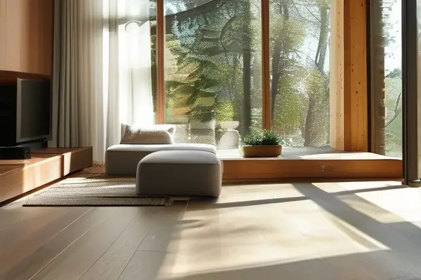 現(xiàn)代家居客廳鋪設(shè)淺色強(qiáng)化地板效果圖