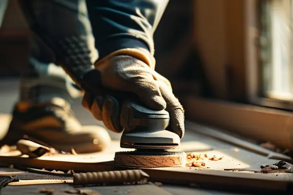 工人打磨舊強化地板