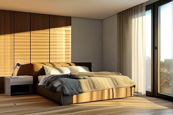 現代臥室鋪設強化地板效果圖