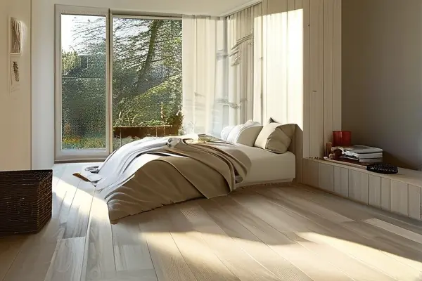 現代臥室淺色強化地板
