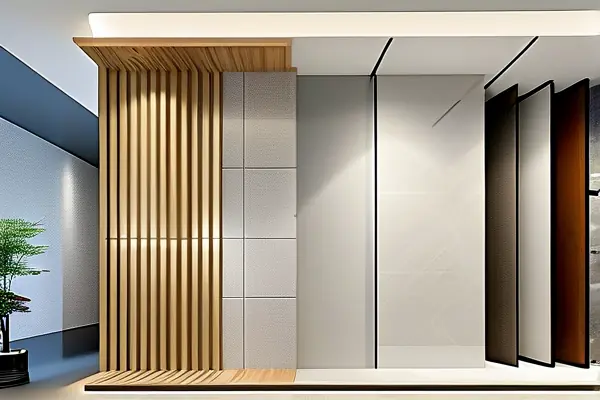 選選裝飾公司展廳材料展示與施工過(guò)程